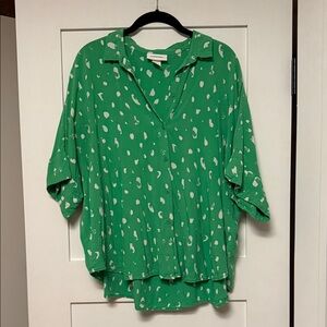 Monki Green Button-Down Shirt with White Spot Print